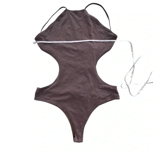 Mocha Brown Bodysuit Backless Side Cut Out TOBI Medium Strappy Low Back Halter - Picture 10 of 14